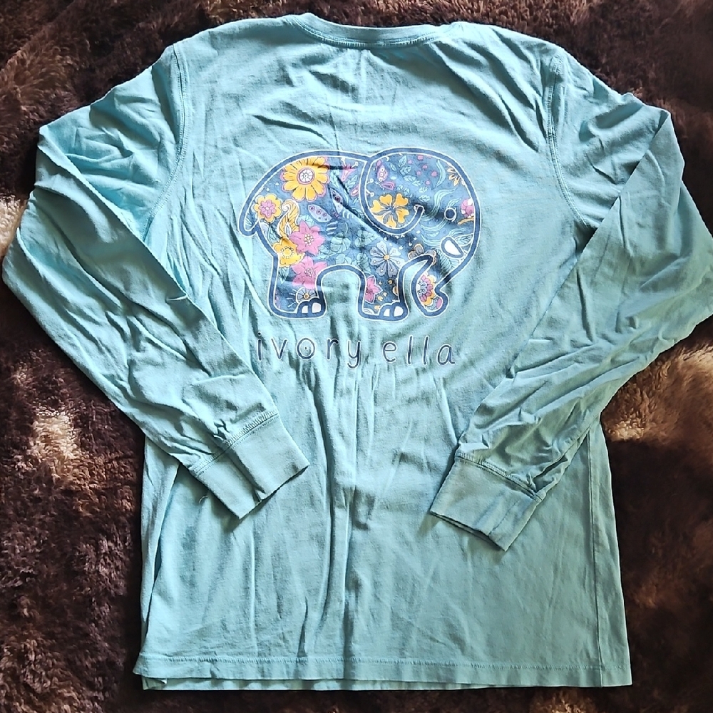 Ivory Ella Aqua Floral Elephant Long Sleeve